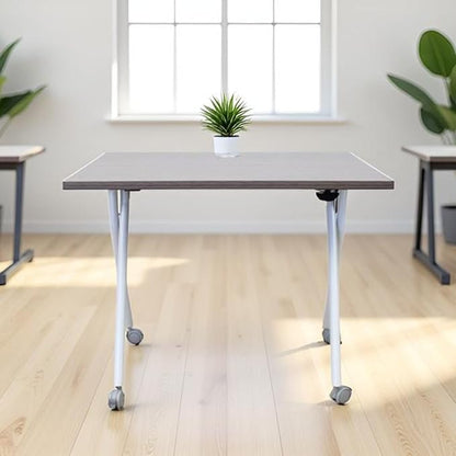 48-inch Training Table Driftwood Adjustable Table for Office Classroom Versatile Design for Meetings Seminars and Collaborative Workspaces Easy Flip Top Mechanism for Quick Setup and Storage