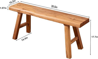 39.5in Wood Bench Indoor – Rustic Farmhouse Entryway Bench, Skinny Bench Design, Made of Extra-Thick Solid Wood, Perfect for Dining Room, Hallway, or End of Bed