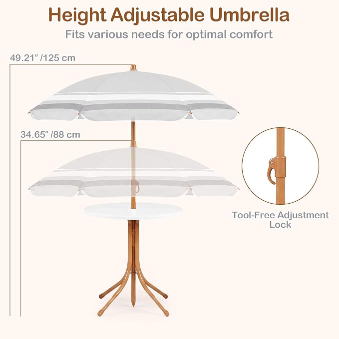 Olakids Kids Picnic Table, Outdoor Toddler Patio Furniture Set with 2 Folding Chairs Adjustable Foldable Umbrella for Garden Backyard Beach (Khaki)