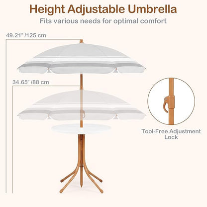 Olakids Kids Picnic Table, Outdoor Toddler Patio Furniture Set with 2 Folding Chairs Adjustable Foldable Umbrella for Garden Backyard Beach (Khaki)