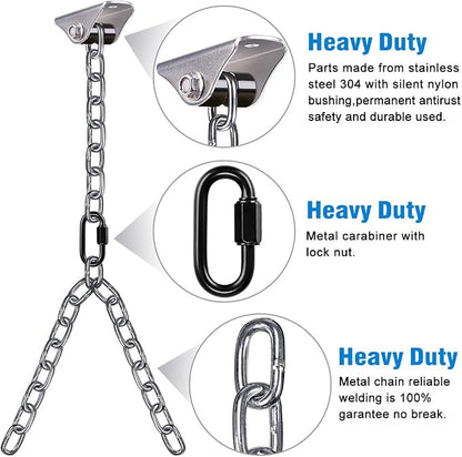 BeneLabel 2Pcs 81" (6.75 ft) Heavy Duty Porch Swing Chain with Silent Swing Hanger Hanging Chair Hanger for Indoor Outdoor Playground Bench Chair Hammock Chairs 1000LB Capacity - Silver Chain