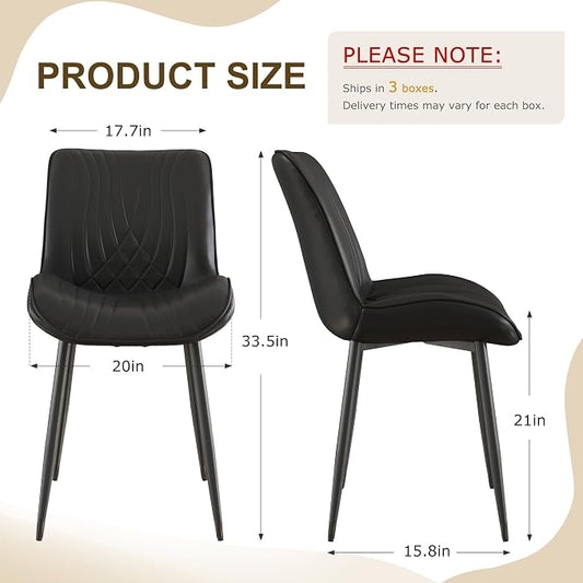 VECELO Dining Chairs Set of 6, Modern Upholstered Faux Leather Cushion Seat and Metal Legs for Kitchen, Living Room, Black