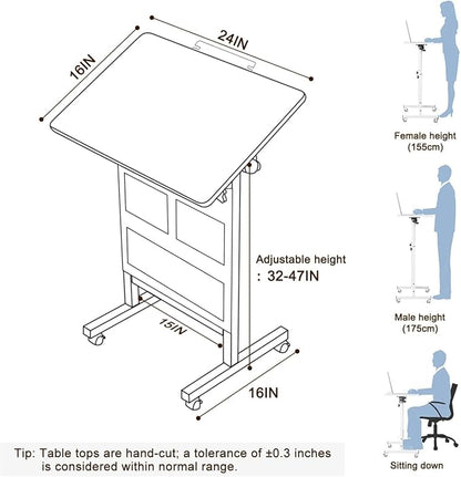 KOUPA Adjustable Height Standing Desk, 24 in Writable Tempered Glass Desktop with Eraser, 360° Flip, Wheels and Bag– Ideal for Small Spaces and Home Offices, White(Adjustable Height: 32-47 in)
