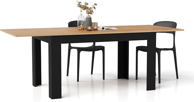 Mobili Fiver, Easy, Extendable Dining Table, 55.1(86.6) x35.4 in, Rustic Oak and Ashwood Black, for 6-8 People, Expandable Dining Table for Kitchen, Italian Furniture