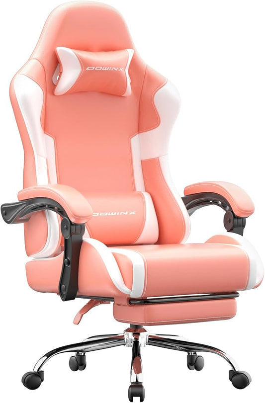 Dowinx Ergonomic Pink Gaming Chair with Footrest & Massage Lumbar, 2D-Linkage Armrests for Cute Aesthetic Esports Chair for Girls, Office, Home and Long Gaming Sessions, Pink