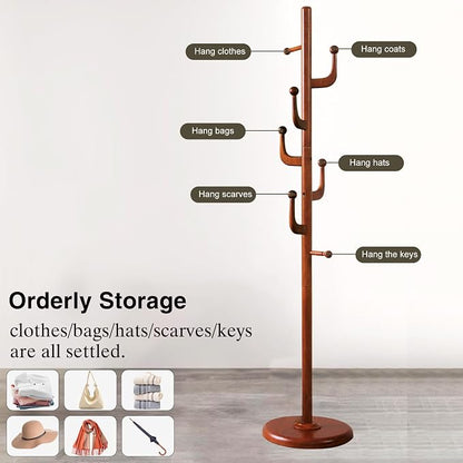 Wooden Coat Rack Freestanding, Hall Tree Hanger With Resin Hooks, Adjustable Heavy Duty Coat Rack for Hanging Clothes Bags Hats in Living Room Bedroom (coat rack, Cactus Hook)