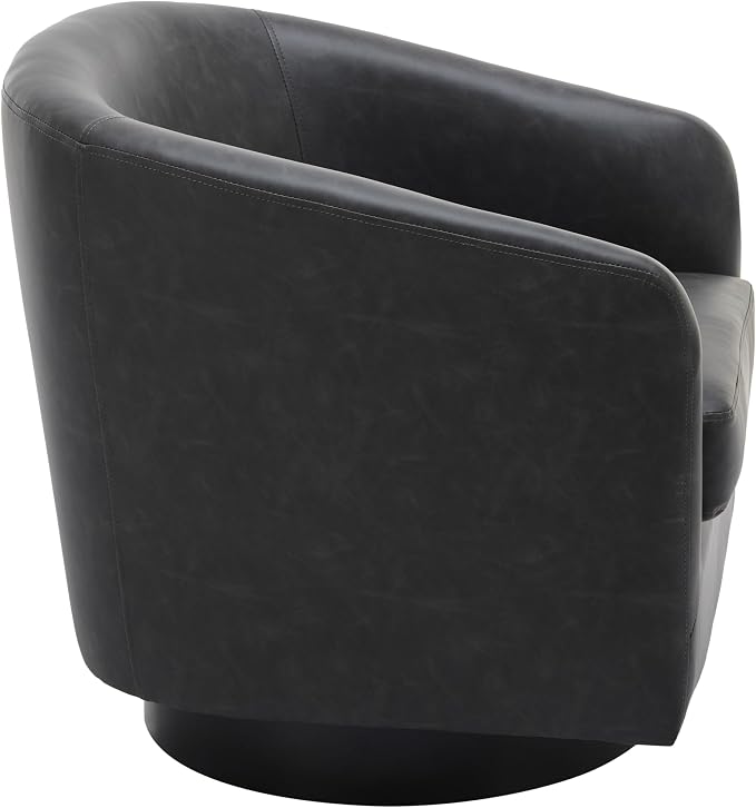Faux Leather Swivel Accent Chair, Upholstered Barrel Chairs for Living Room, Small Club Chair Modern Single Sofa Bedroom Reading Seat - Black, Set of 4