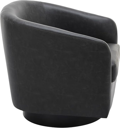 Faux Leather Swivel Accent Chair, Upholstered Barrel Chairs for Living Room, Small Club Chair Modern Single Sofa Bedroom Reading Seat - Black, Set of 4