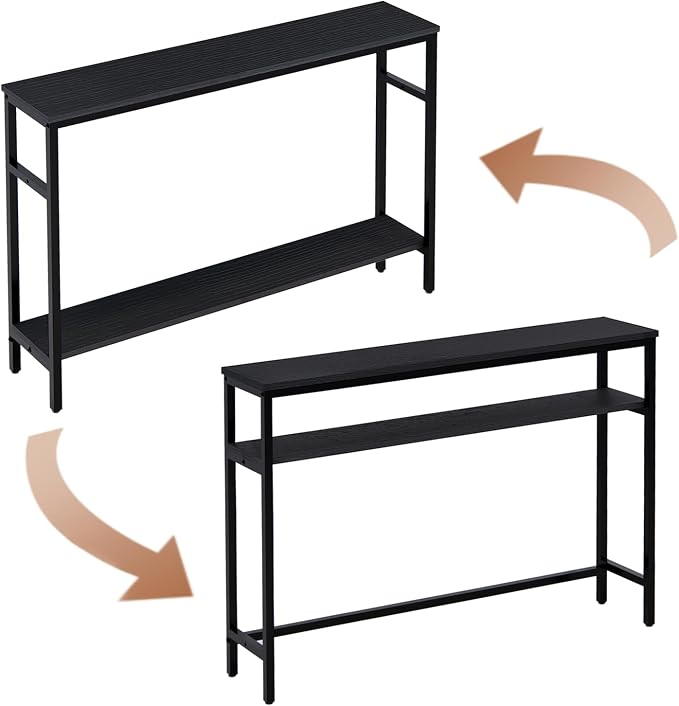 Timberer Narrow Console Table, 47 Inch Sofa Table with Adjustable Shelf, 2-Tier Long Skinny Table for Hallway, Entryway, Living Room, Foyer, Black