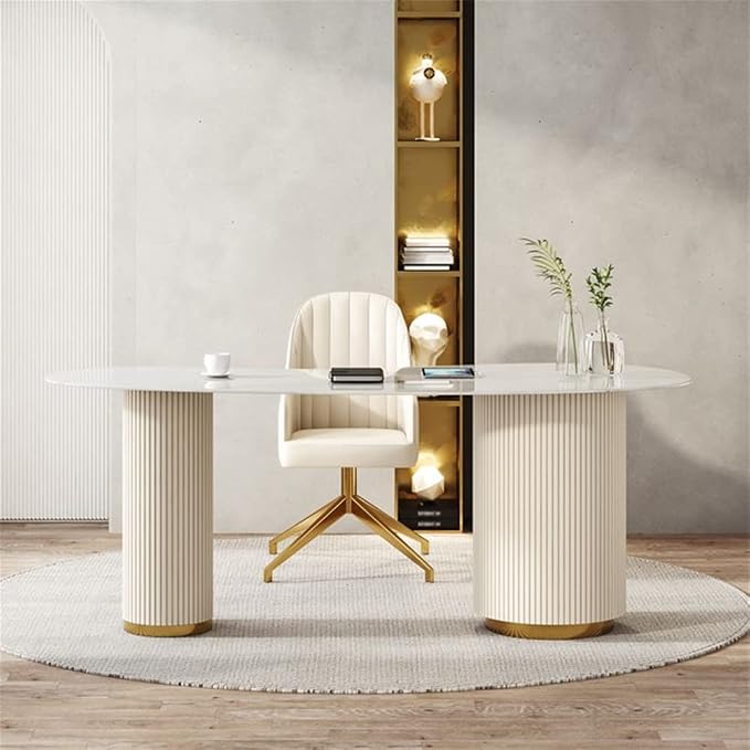 LAKIQ Modern Sintered Stone Writing Desk with 3 Drawers White Howe Office Working Pedestal Table Home Desktop Computer Desk Home Office Writing Desk with Storage-Table Only(70.9"L x 27.6"W x 29.5"H)