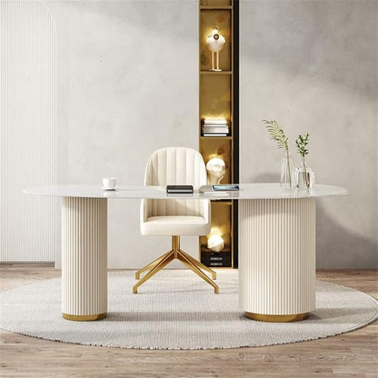 LAKIQ Modern Sintered Stone Writing Desk with 3 Drawers White Howe Office Working Pedestal Table Home Desktop Computer Desk Home Office Writing Desk with Storage-Table Only(63" L x 27.6" W x 29.5" H)