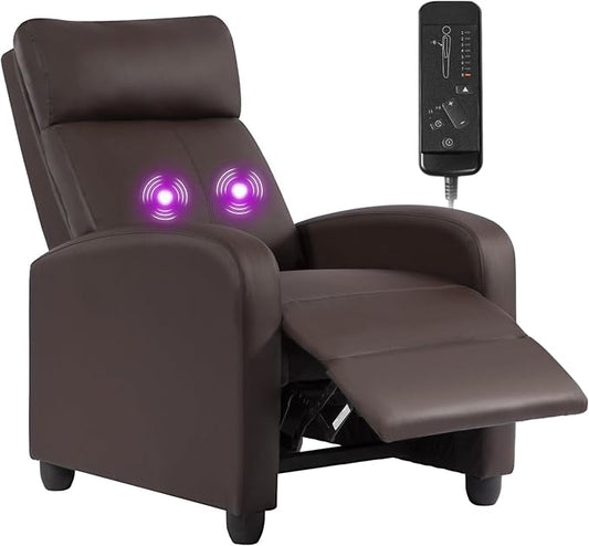 BestMassage | Recliner Chair | with 2 Point Massage Function | Pu Brown | with Lumbar Support, Adjustable Push Back, Footrest & Padded Seat | Easy Assembly | for Living Room, Home Theatre