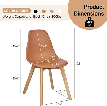 VECELO Dining Chairs Set of 4, Mid-Century Modern Kitchen & Dining Room Chairs, Molded Plastic Seat & Back, Solid Wood Legs, Armless, Non-Slip Feet, Orange