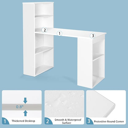 Tangkula White Computer Desk with Bookshelf, Writing Study Desk with Storage Shelves & CPU Stand, Modern Compact Computer Workstation for Home & Office, Space-Saving Design