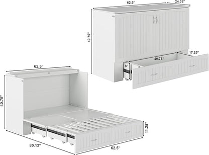 AFI, Southampton Murphy Bed Chest Queen with 6" Mattress, Storage Drawer & Built-in USB Charger, White