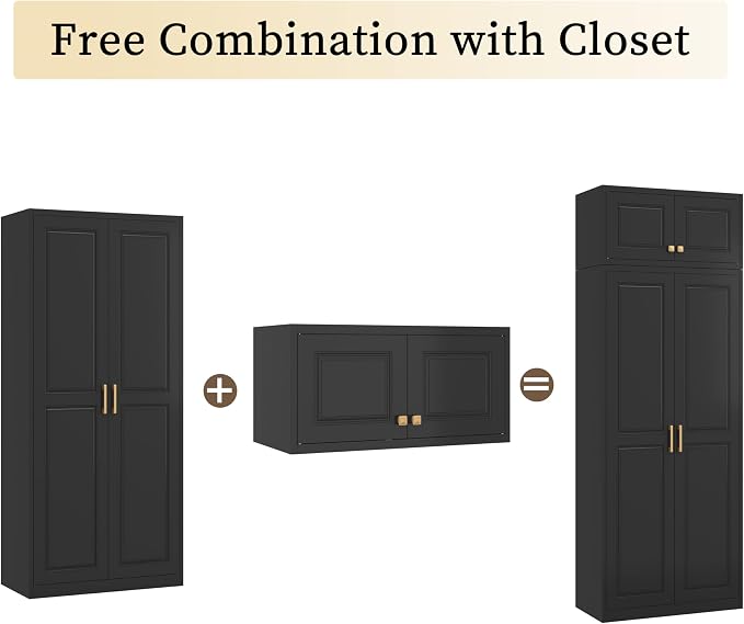 32" Metal Wall Cabinet 2 Doors,Black Hanging Cabinets with Handle,Metal Wardrobe Cabinets,Armoire Wardrobe Closet,Clothes Storage Cabinet for Bedroom,Laundry Room