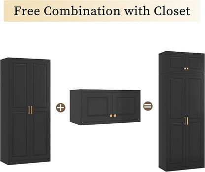 32" Metal Wall Cabinet 2 Doors,Black Hanging Cabinets with Handle,Metal Wardrobe Cabinets,Armoire Wardrobe Closet,Clothes Storage Cabinet for Bedroom,Laundry Room