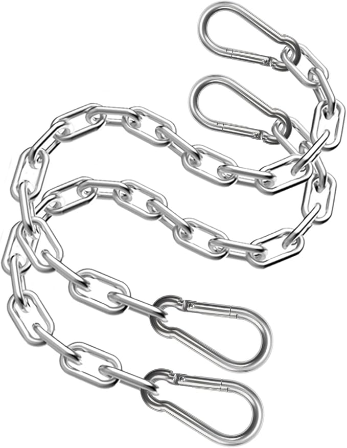 Heavy Duty Stainless Steel Chain, Hanging Safety Link Chain Fitness Chain Weight Lifting Chains with Carabiners for Home Gym Hammock Swing Hanging Chair Punching Bags