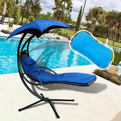 Replacement Cover for Outdoor Hanging Lounge Chair Cushion (Cover Only), Waterproof, with Umbrella Fabric and Inflatable Headrest, Patio Curved Chaise Hammock Swing Lounger Cushion Cover （Navy blue）