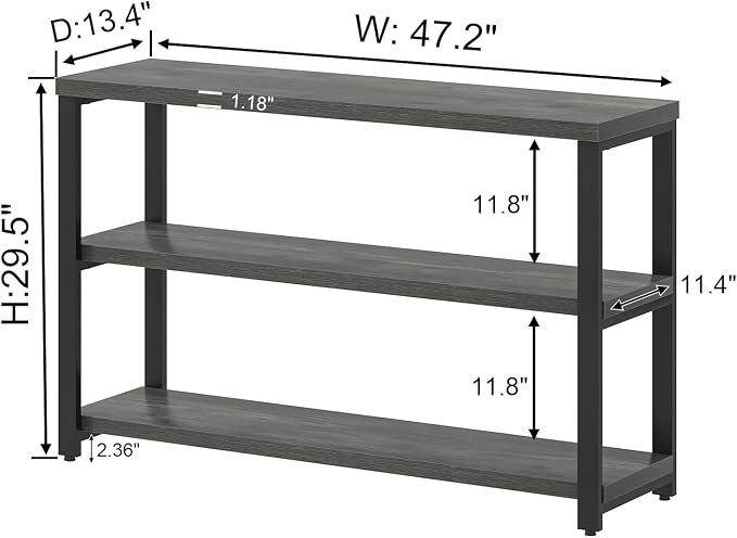 EXCEFUR 47 Inch Rustic Metal and Wood Entryway Table, Console Table Behind Couch with 3 Tier Storage Shelves, Sofa Table for Living Room Hallway Foyer, Industrial Grey
