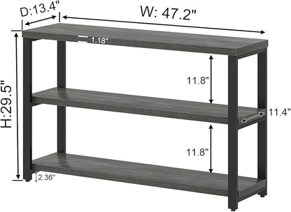 EXCEFUR 47 Inch Rustic Metal and Wood Entryway Table, Console Table Behind Couch with 3 Tier Storage Shelves, Sofa Table for Living Room Hallway Foyer, Industrial Grey