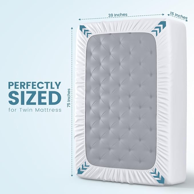 Twin Size Mattress Protector Waterproof 2 Pack, Premium 200 GSM Terry Mattress Cover, Soft & Breathable Bed Cover, Fitted Sheet Style Stretchable Deep Pockets 15" by Utopia Bedding (White)