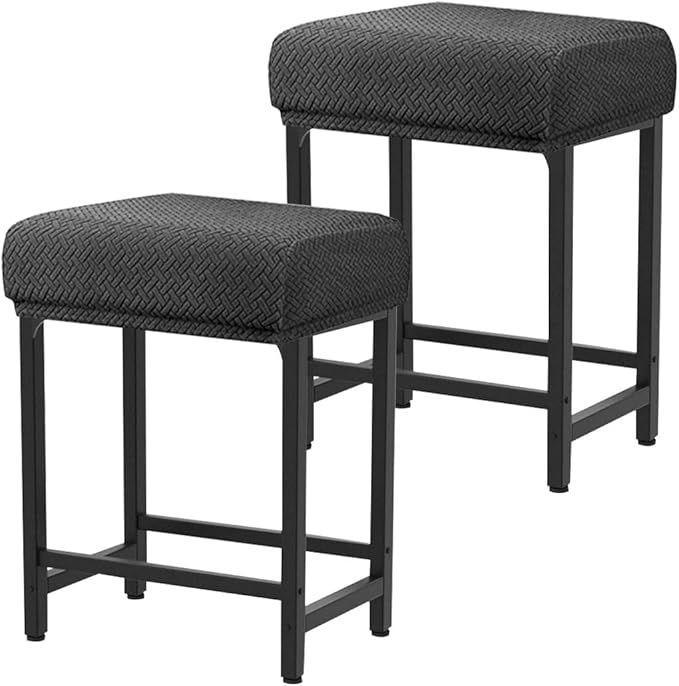 Levoberg Bar Stool Cover Rectangle Stretch Counter Height Barstool Slipcovers Rectangular Vanity Stool Cover Kitchen Counter Saddle Seat Cover for Wooden Metal Bench Set of 2 Dark Gray