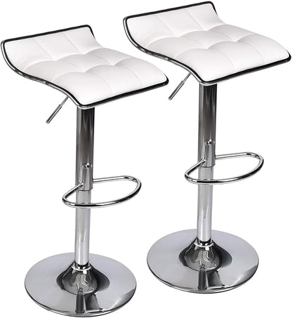 Set of 2 Barstool, Adjustable Swivel Gas Lift Bar Stools, PU Leather with Chrome Base, White