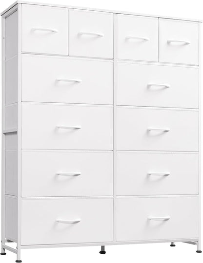 WLIVE Tall White Dresser for Bedroom with 12 Drawers, Dressers & Chests of Drawers, Fabric Dresser for Closet, Living Room, Storage Dressers with Storage Drawers, Steel Frame, Wood Top