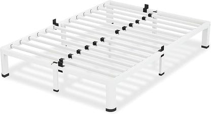 VIPSHOW 7 Inch White Queen Bed Frame, 3500Lbs Heavy Duty Metal Platform with Round Corner Legs Mattress Slide Stopper, Steel Slat Support No Box Spring Needed, Noise Free, Non-Slip, Easy Assembly