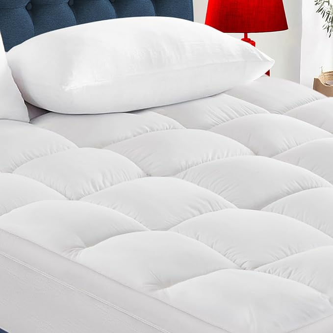 CYMULA Mattress Topper Short Queen Size - Extra Thick Cooling Mattress Pad Cover for Back Pain - Soft Mattress Protector Bed Topper Pillow Top with 8-21 Inch Deep Pocket 3D Snow Down Alternative Fill