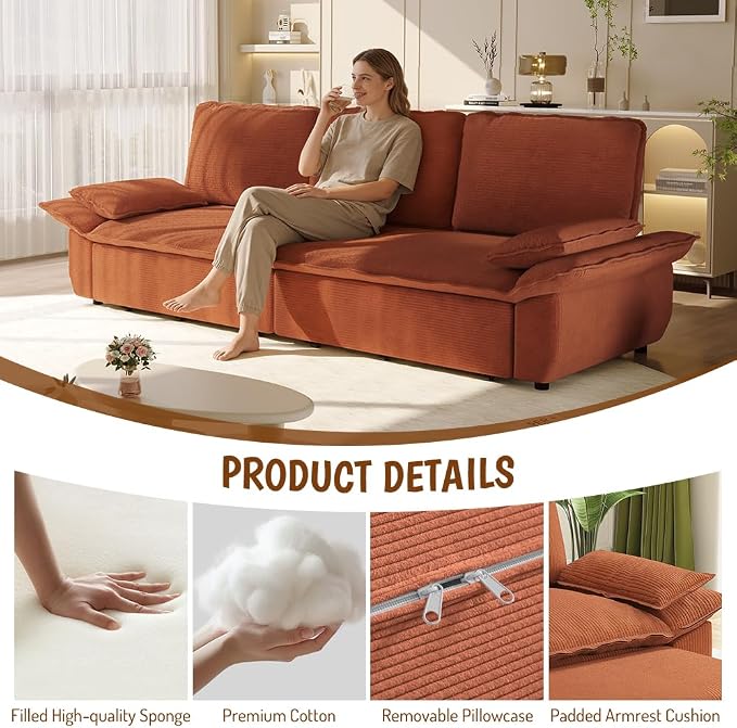 ERYE King Foldable Sleeper Sofa,Oversized 3-in-1 Convertible Pull Out Sleeper Sofabed W/Pillow Armrests,3 Seat Couch Space Saving Sleeper Sofa Bed for Living Room Bedroom