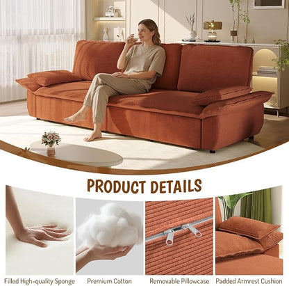 ERYE King Foldable Sleeper Sofa,Oversized 3-in-1 Convertible Pull Out Sleeper Sofabed W/Pillow Armrests,3 Seat Couch Space Saving Sleeper Sofa Bed for Living Room Bedroom