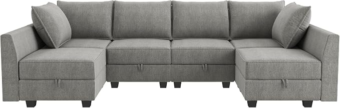 HONBAY Modular Sectional Sofa U Shaped Sectional Modular Sofa with Storage Convertible Sectional Couch for Living Room, Grey