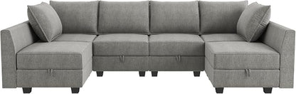 HONBAY Modular Sectional Sofa U Shaped Sectional Modular Sofa with Storage Convertible Sectional Couch for Living Room, Grey