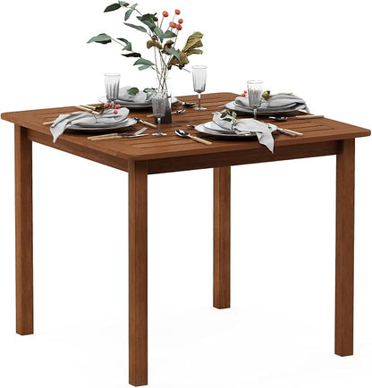 Furinno TIOMAN Square Outdoor Patio Dining Table, Solid Hardwood Garden Table for Backyard, Deck, Balcony, Teak Oil Finish, Light Wood