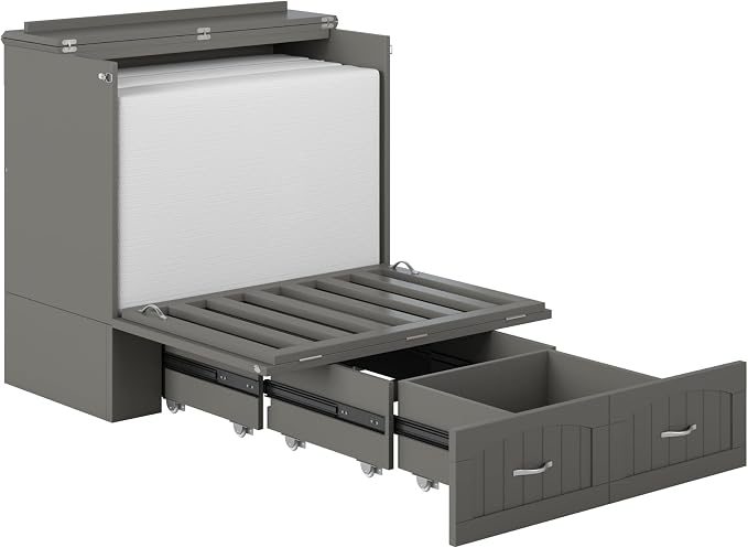 AFI, Southampton Murphy Bed Chest Twin XL with 6" Mattress, Storage Drawer & Built-in USB Charger, Grey