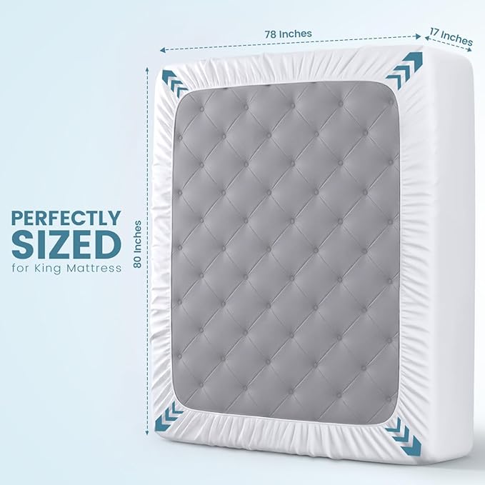 King Size Mattress Protector Waterproof 2 Pack, Premium 200 GSM Terry Mattress Cover, Soft & Breathable Bed Cover, Fitted Sheet Style Stretchable Deep Pockets 17" by Utopia Bedding (White)