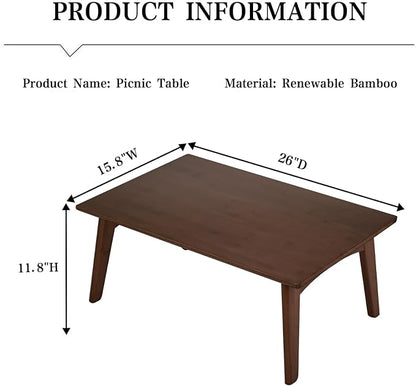 Bamboo Folding Coffee Table, Japanese Low Desk, No Assembly Portable Furniture, for Dining Working Studying Relaxing, Chestnut, 26 x 15.8 x 11.8 Inches