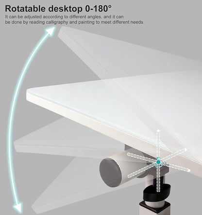KOUPA Adjustable Height Standing Desk, 24 in Writable Tempered Glass Desktop with Eraser, 360° Flip, Wheels – Ideal for Small Spaces and Home Offices, White(Adjustable Height: 32-47 in)