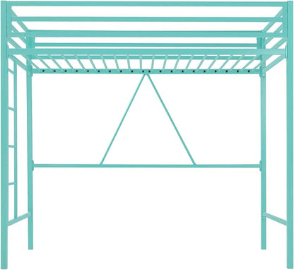 Allewie Metal Loft Bed Twin Size with Guardrail and Ladder,Green | Small Space Saving Design for Bedroom Kid Room and Dorm, No Box Spring Needed