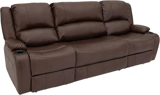 RecPro Charles 94" Powered Triple RV Wall Hugger Recliner | Drop Down Console | RV Furniture with Upgraded 2023 Fabric (Mahogany)