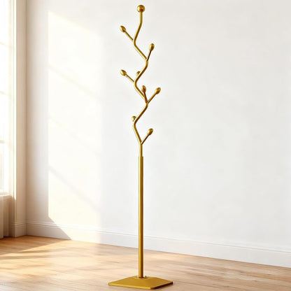 Tree-shaped coat rack stand,Metal coat tree with 8 Hooks and sturdy cast iron base,Heavy Duty coat rack freestanding coat hanger stand for Clothes Hats Scarfs Purses (gold)