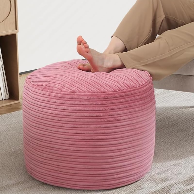 MeMoreCool Round Pouf Ottoman Foot Rest, Plush Floor Pouf, 20x15 Inch Pink