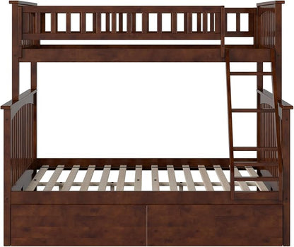 AFI, Columbia Twin Over Full Ladder Bunk Bed with Storage Drawers, Walnut