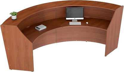 Linea Italia Curved Modern Office Desk Easy to Assembly 2 Panel Reception Counter for Lobby, Salon, 124" x 49", Cherry