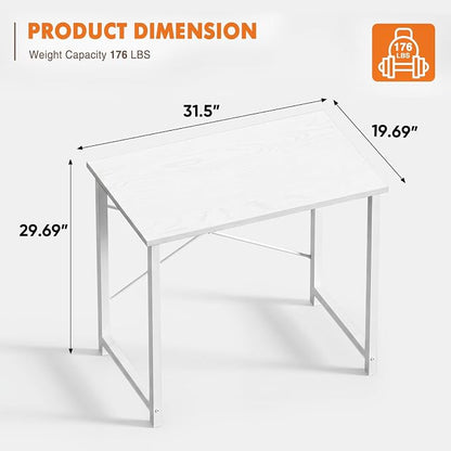 Sweetcrispy Small Computer Office Desk 32 Inch Student Study Writing Work with Metal Frame Wood Tabletop Modern Simple Home Bedroom PC Table - White, 2 Pack
