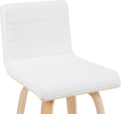 Vienna Modern Counter Height Swivel Bar Stool with White Faux Leather Seat and Patterned Oak Wood Frame Set of 2