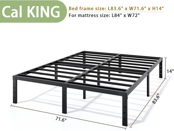 LUMUNANCE Metal Bed Frame California King Size - 14 Inch Heavy-Duty Cal King Platform Bed Frame No Box Spring Needed, Easy Assembly, Noise-Free, Sturdy Mattress Foundation, Underbed Storage Space