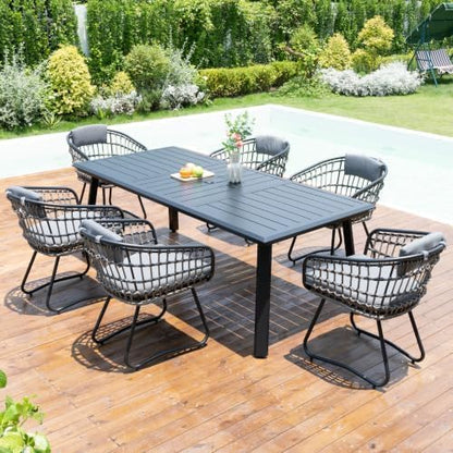 Pellebant 7 Piece Outdoor Dining Set for 6, Aluminum Table & Wicker Chairs